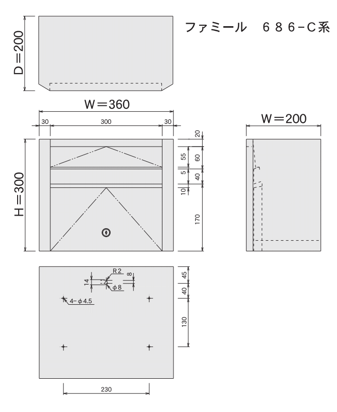 送料無料　おしゃれな郵便受けポスト　ハッピー金属　ファミール６８６Ｃ　ステンレス製 ハッピー金属工業 ステンレスポスト ファミール 686-C