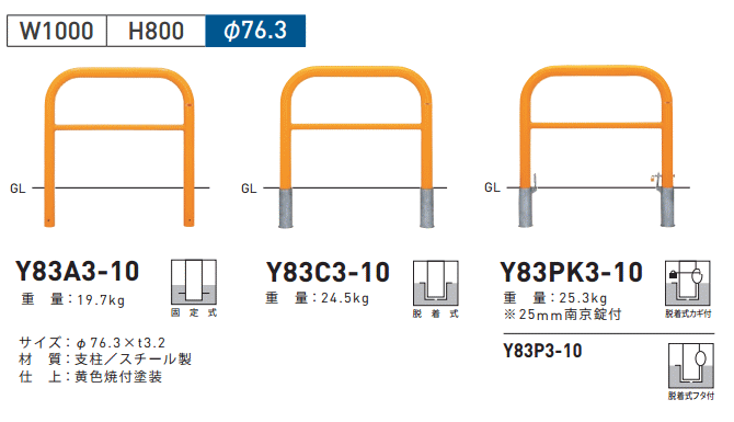 組み合わせ自由自在 帝金 脱着式 Y83C3-30赤白 φ76.3×t3.2 W3000 H800