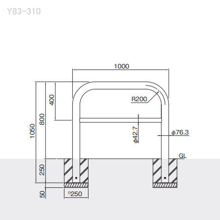 送料無料 バリカー横型 Y83A3-10 スチール 横棒入 W1000×H800 支柱直径