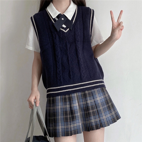 卒業式 学校制服 スクール 受験 女の子 森ガール ニットベスト Vネック 高校 通勤 高生制服 カジュアル 学生服 入学式 面接 通学