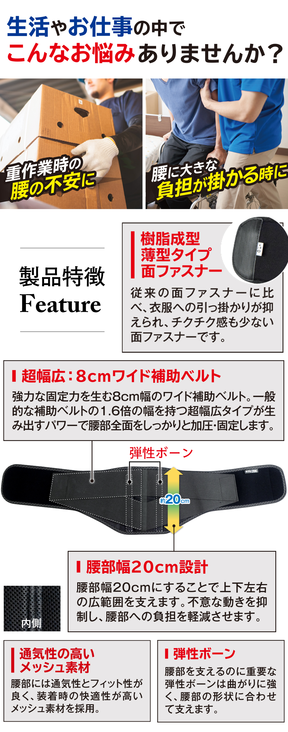 中山式 腰痛ベルト 腰サポーター ボディフレーム 腰用ワイド 20cm 日本