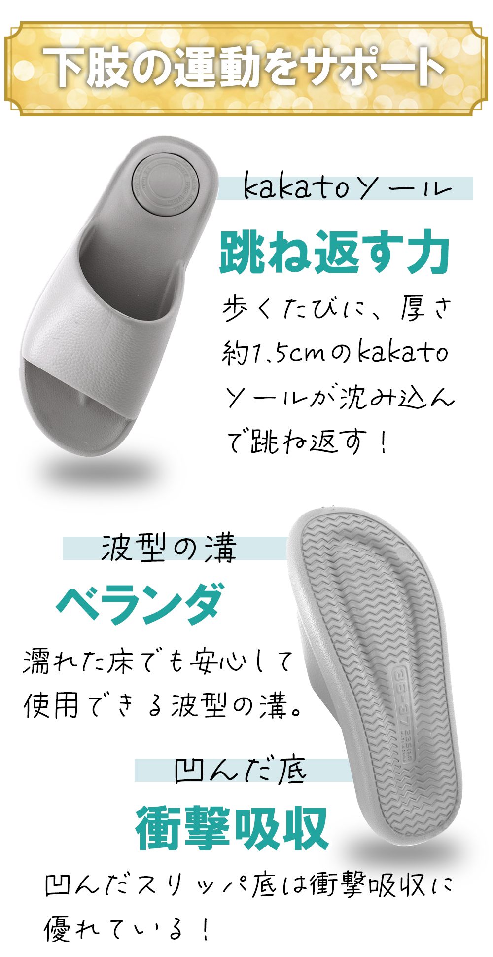衝撃吸収 サンダル スリッパ 軽量 高反発 歩行補助 サポート 弾むかかとサンダル グレー ベージュ 跳ね返す 踏み出し 歩きやすい ルームシューズ 屋内 屋外 男性 女性