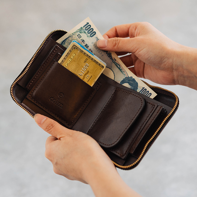 二つ折り財布 ラウンドファスナー 本革 メンズ レディース