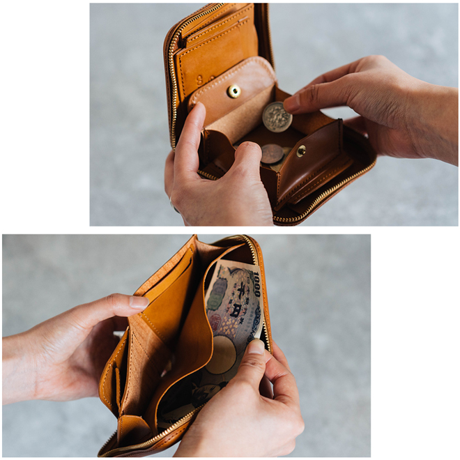 二つ折り財布 ラウンドファスナー 本革 メンズ レディース