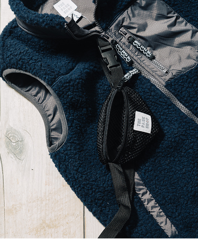 THE PARK SHOP ザパークショップ TREK BOY VEST ボア ベスト アウター メンズ レディース ウェストポーチ付き 防寒 保温 カジュアル アウトドア キャンプ 秋 冬
