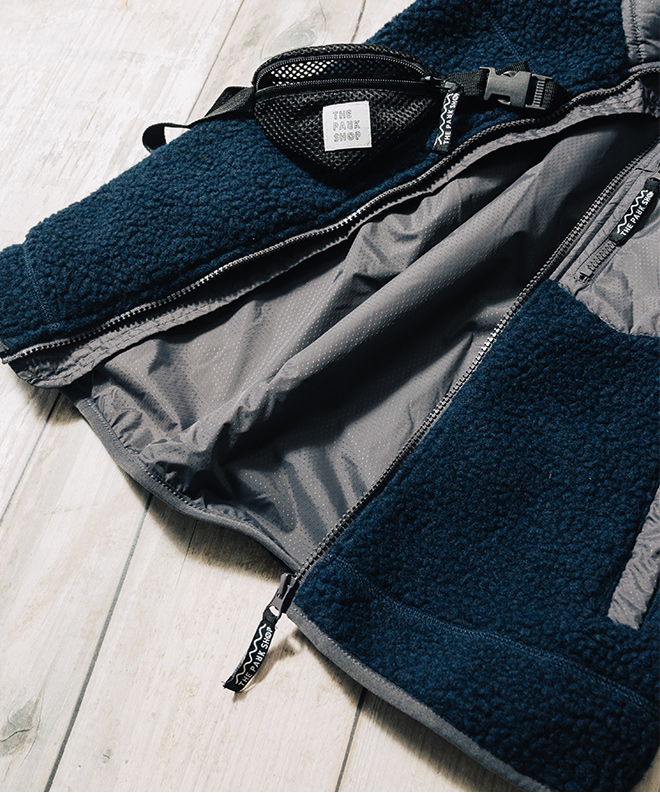 THE PARK SHOP ザパークショップ TREK BOY VEST ボア ベスト アウター メンズ レディース ウェストポーチ付き 防寒 保温 カジュアル アウトドア キャンプ 秋 冬