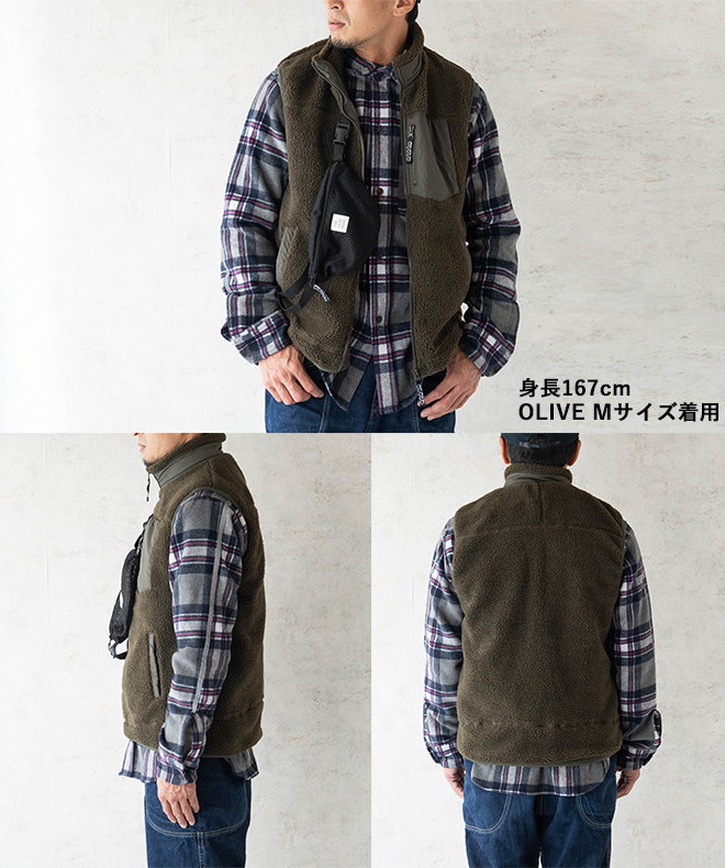 THE PARK SHOP ザパークショップ TREK BOY VEST ボア ベスト アウター メンズ レディース ウェストポーチ付き 防寒 保温 カジュアル アウトドア キャンプ 秋 冬