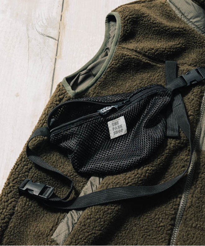 THE PARK SHOP ザパークショップ TREK BOY VEST ボア ベスト アウター メンズ レディース ウェストポーチ付き 防寒 保温 カジュアル アウトドア キャンプ 秋 冬
