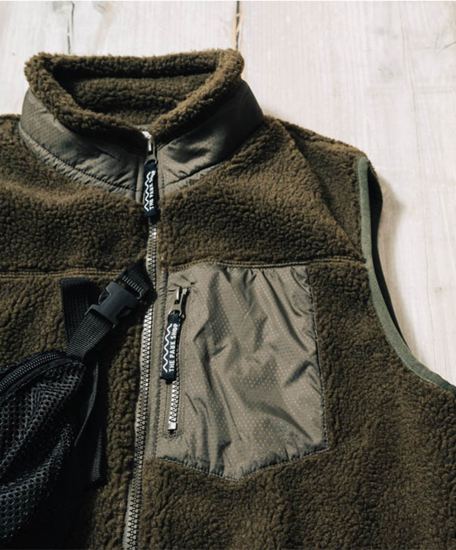 THE PARK SHOP ザパークショップ TREK BOY VEST ボア ベスト アウター メンズ レディース ウェストポーチ付き 防寒 保温 カジュアル アウトドア キャンプ 秋 冬