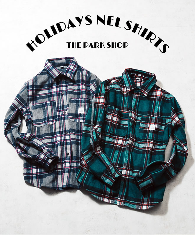 THE PARK SHOP ザパークショップ HOLIDAYS NEL SHIRT ネルシャツ チェックシャツ 長袖 メンズ レディース リンクコーデ 親子コーデ お揃い 防寒 保温 カジュアル アウトドア 秋 冬