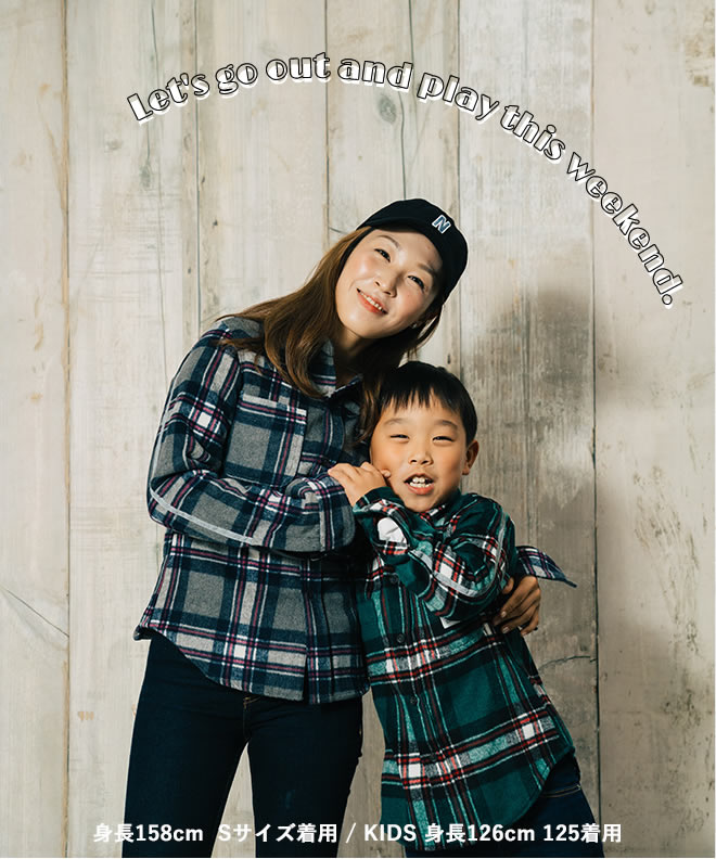 THE PARK SHOP ザパークショップ HOLIDAYS NEL SHIRT ネルシャツ チェックシャツ 長袖 メンズ レディース リンクコーデ 親子コーデ お揃い 防寒 保温 カジュアル アウトドア 秋 冬