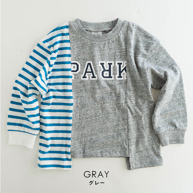 THE PARK SHOP ザパークショップ BROKEN PARK ロングスリーブTシャツ 子供用 長袖 カットソー ボーダー リメイク トップス キッズサイズ 子供 カジュアル コットン 秋 冬