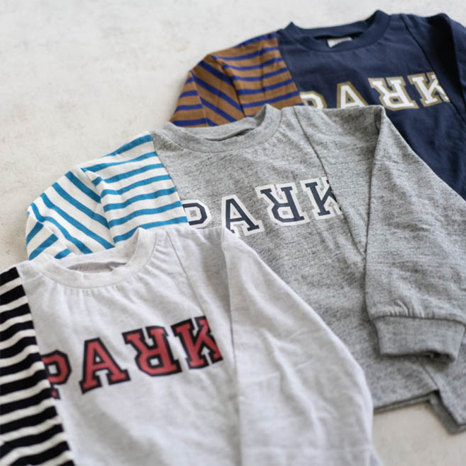 THE PARK SHOP ザパークショップ BROKEN PARK ロングスリーブTシャツ 子供用 長袖 カットソー ボーダー リメイク トップス キッズサイズ 子供 カジュアル コットン 秋 冬