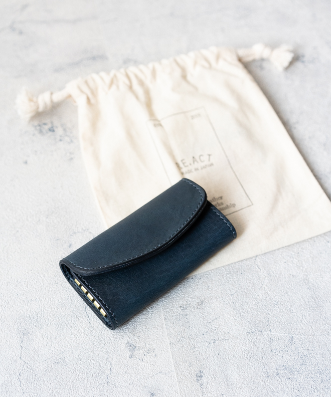 REACT リアクト INDIGO KEY CASE SOLID INDIGO キーケース 牛革 レザーキーケース 日本製 鍵入れ 