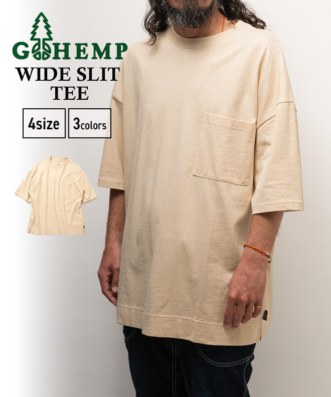 GOHEMP ゴーヘンプ WIDE SLIT TEE Tシャツ 半袖 無地 ポケット ワイド メンズ...