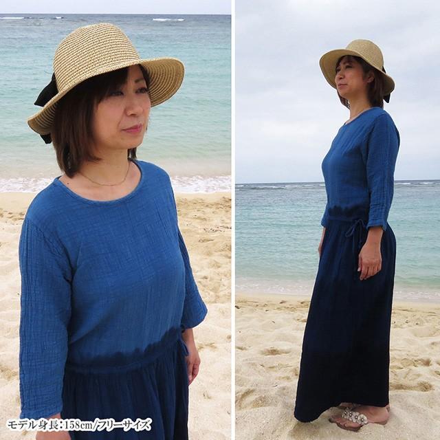 藍染め　矢絣生地　ワンピース　七分袖　未使用 藍染め 矢絣生地 ワンピース 七分袖 未使用