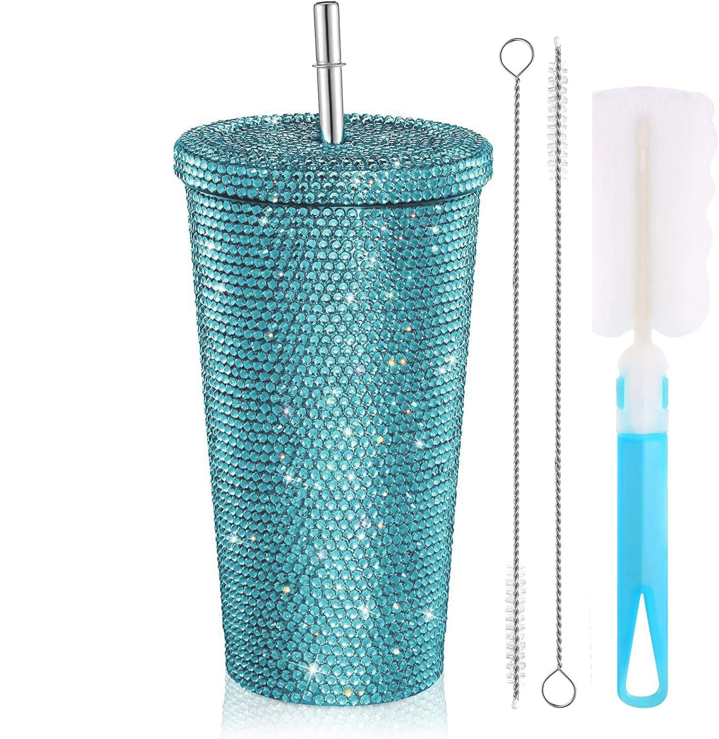 7色 タンブラー ストロー キラキラ 水筒 750ml 大容量 蓋付き