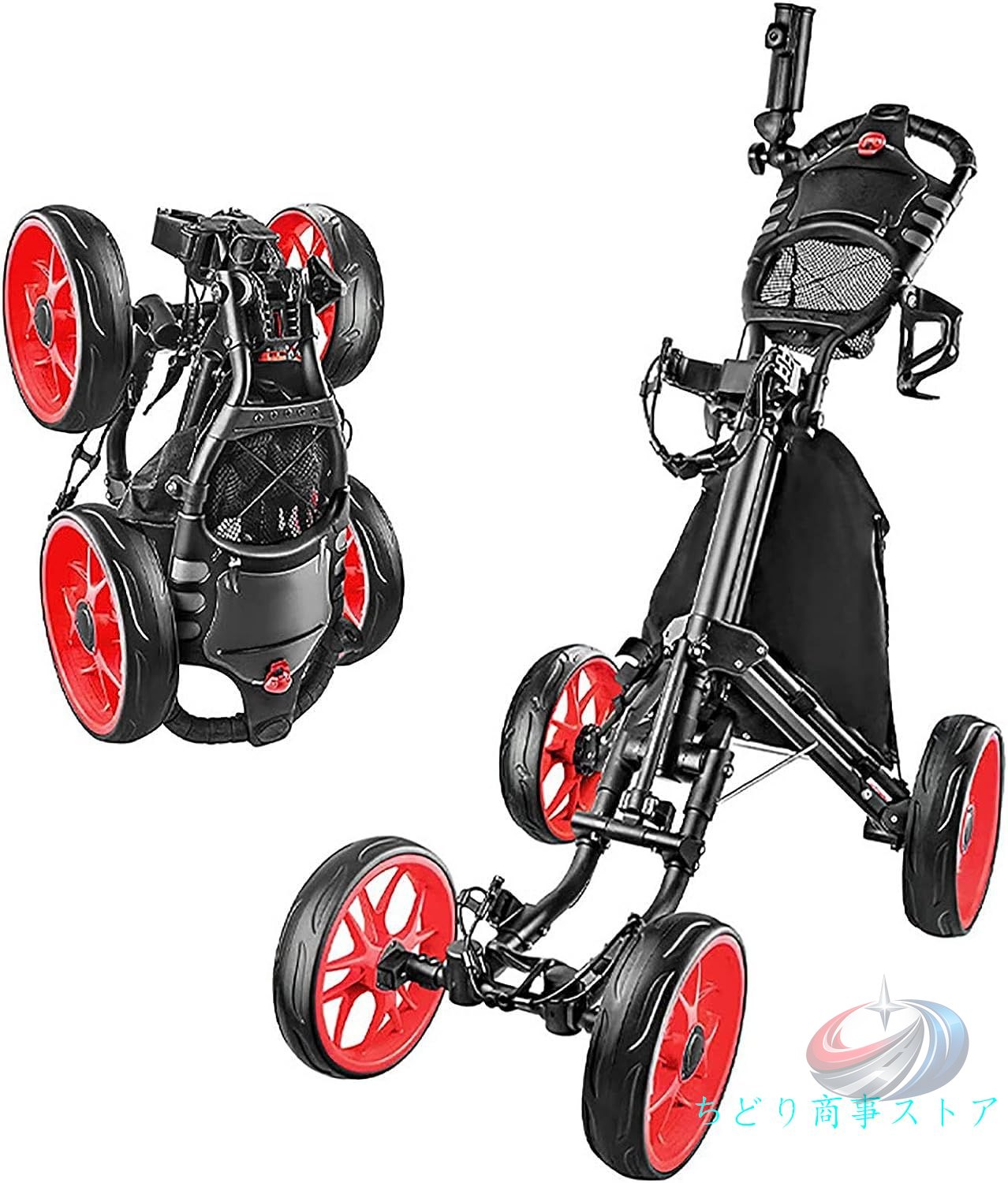 ゴルフ用カート 4輪 フットブレーキ付き 晟恒中馳 傘ホルダーやコップホルダーも備え ラウンドや練習時の移動を快適にしやすいゴルフトロリー_2