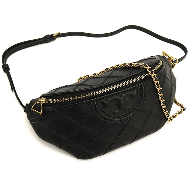 美品 トリーバーチ レザー ウエストポーチ フレミング フリンジ ブラック TORY BURCH（トリーバーチ） ボディバッグ レディース ブランド TORY