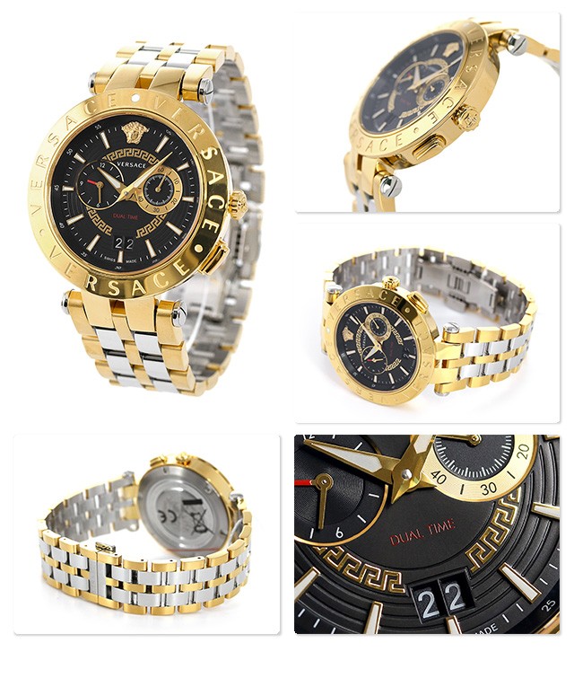ヴェルサーチ 時計 メンズ 腕時計 Vレース デュアルタイム 46mm ...