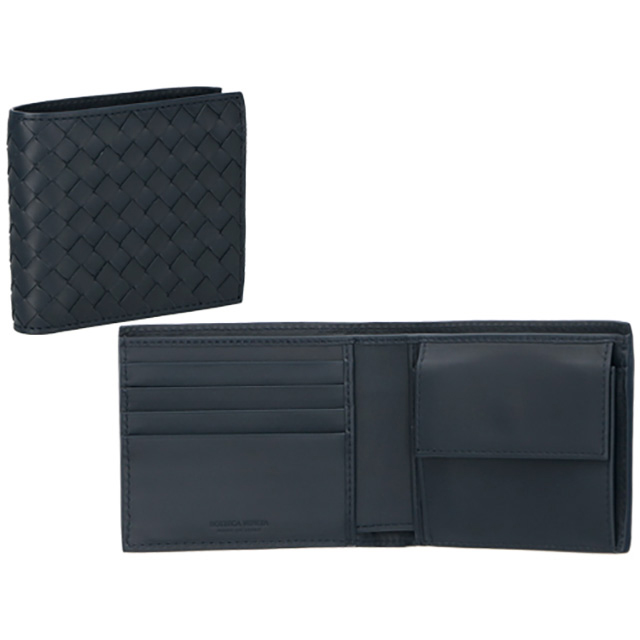 ボッテガヴェネタ 二つ折り財布 イントレチャート193642V4651 黒 美品 ボッテガヴェネタ BOTTEGA VENETA 財布 二つ折り財布 折りたたみ財布