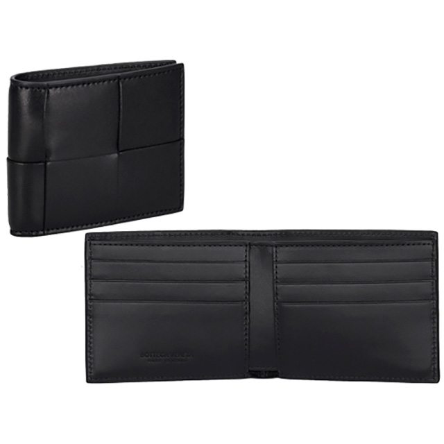 ボッテガ・ヴェネタ 二つ折り財布 メンズ ブランド BOTTEGA VENETA イントレチャート レザー 649603 V47V1 8803 ブラック BOTTEGA VENETA（ボッテガ・ヴェネタ） 二つ折り財布 メンズ ブランド