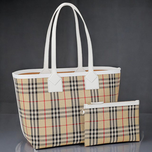バーバリー BURBERRY バッグ トートバッグ 8072332 A1464 レディース ホワイト+ベージュ トート 人気 ブランド 使いやすい プレゼント 新 BURBERRY（バーバリー） トートバッグ レディース ブランド チェック