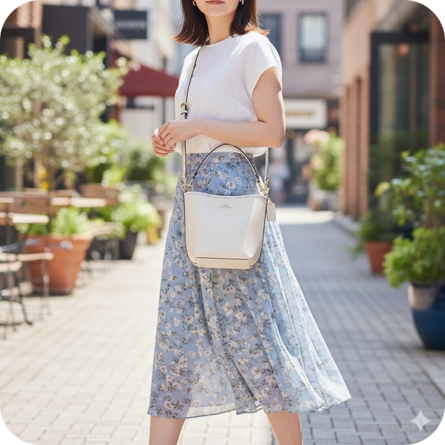 COACH コーチ 白レザー×シグネチャー スモールトート肩かけショルダーバッグ マルチカラー C0768 11098 COACH（コーチ） バッグ シャンブレー レザー シグネチャー クレオ
