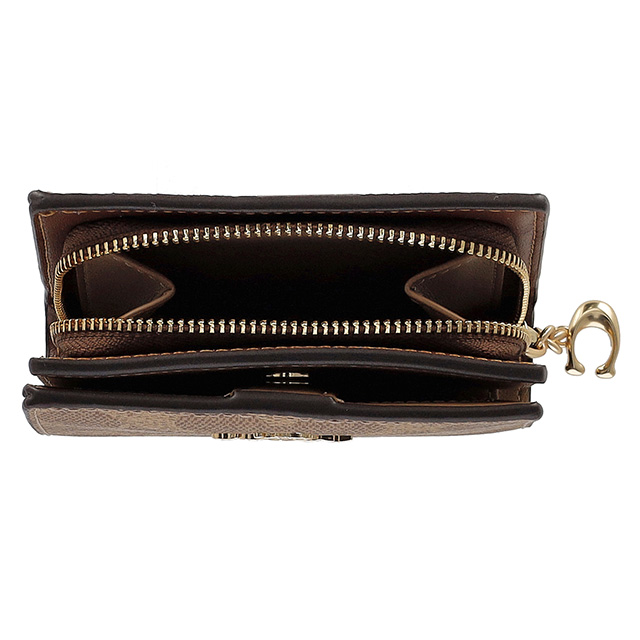 【美品】COACH 二つ折り財布 ブラウン デニム コーチ COACH CW789 二つ折り財布 スナップウォレット