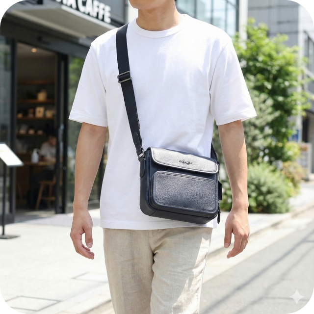 【極美品】COACH コーチ　ネイビー レザー メッセンジャーバッグ メンズ ブルー 【公式】COACH – コーチ メッセンジャー&ボディバッグ メンズ