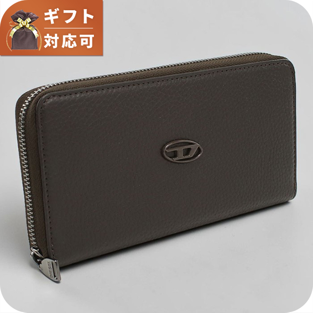 DIESEL ディーゼル ラウンドファスナー Dロゴ 長財布 レザー カーキ DIESEL（ディーゼル） 長財布ラウンドファスナー メンズ ブランド