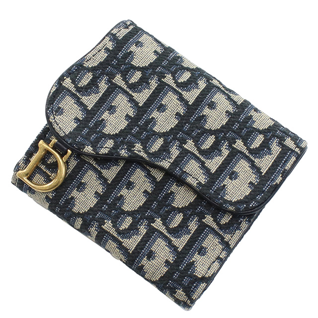 Dior 三つ折り財布 ベージュ/ネイビー Christian Dior ディオール 三折財布小銭入付き レディース