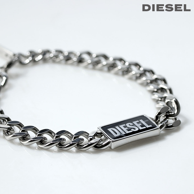 DIESEL チェーンブレスレット シルバー/ブラック 中古・古着通販】DIESEL (ディーゼル) IDチェーンブレスレット