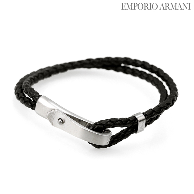 ブレスレット EMPORIO ARMANI レザー ステンレススチール メンズ 敬老