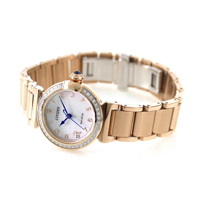 美品　稼働品　CITIZEN　シチズン　ホワイト シェル　ダイヤベゼル　ソーラー CITIZEN L シチズン エル ROUND collection 光発電エコドライブ 腕時計