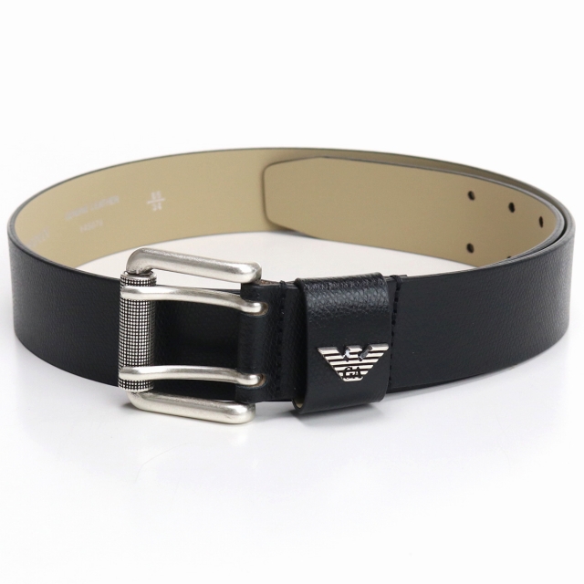 GIORGIO ARMANI レザー　ベルト　バックル　アルマーニ 397 黒 レザーベルト | Armani Exchange