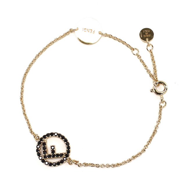 【激レア】FENDI フェンディ レザー　チェーン　ブレスレット　ブラック FENDI（フェンディ） ブランド ブレスレット レディース ブラス100