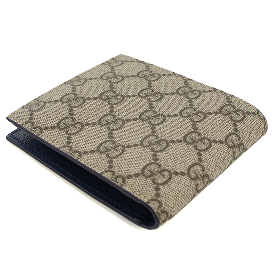 GUCCI グッチ　ネイビーとベージュの二つ折り財布 GUCCI（グッチ） 二折財布小銭入付き メンズ ブランド GUCCI BICOLOR
