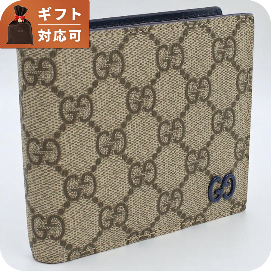 GUCCI 二つ折り財布 ベージュ/ネイビー GUCCI（グッチ） 財布 メンズ レディース 二つ折り 二つ折り財布