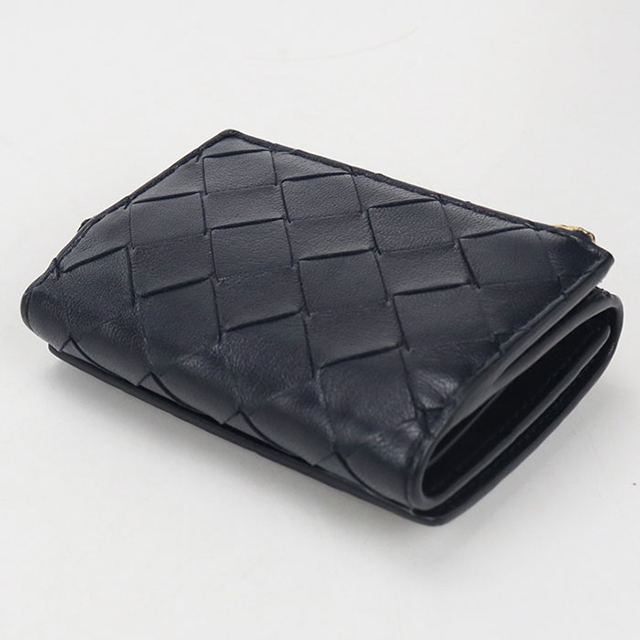 【美品】ボッテガヴェネタ☆希少モデル　イントレチャート　折り財布　ネイビー BOTTEGA VENETA（ボッテガ・ヴェネタ） 中古 三折財布 レディース