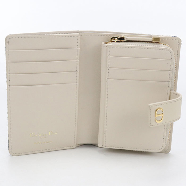 DIOR/ChristianDior(ディオール/クリスチャンディオール) 2つ折り財布美品  30 モンテーニュ ダリア ウォレット 白×ベージュ オブリーク レザー Christian Dior（クリスチャン・ディオール） 中古 ディオール 二