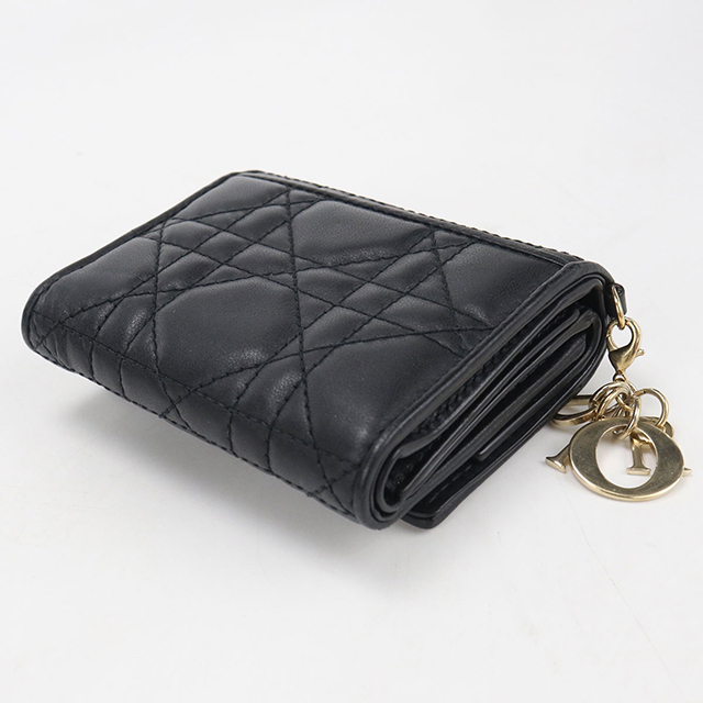 DIOR レディディオール 三つ折り財布 パテントレザー ブラック Christian Dior（クリスチャン・ディオール） 中古 ディオール 三