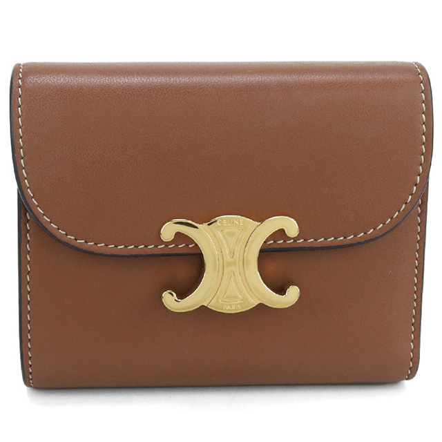 CELINE セリーヌ スモール フラップウォレット トリオンフ コンパクトウォレット 三つ折り財布 ブラウン レザー 10D78 3BZG 04LU ゴールド金具 CELINE（セリーヌ） 中古 三つ折り財布 レディース ブランド