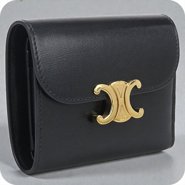 中古良品CELINE セリーヌ 三つ折り財布 10D783DPV.38NO スモール フラップウォレット トリオンフ レディース ブラック CELINE（セリーヌ） 中古 三つ折り財布 レディース ブランド