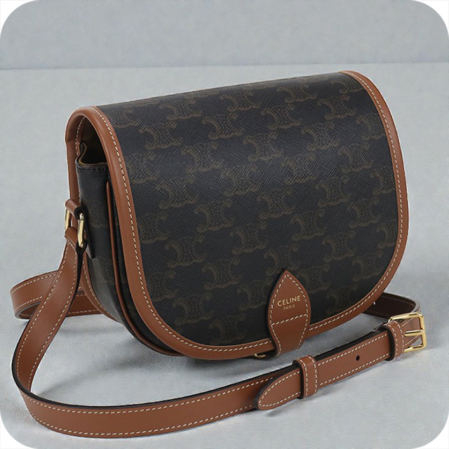 未使用級 セリーヌ トリオンフ ショルダーバッグ キャンバス ブラウン カーフ CELINE（セリーヌ） 中古 ショルダーバッグ レディース ブランド