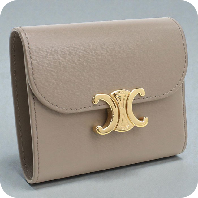 美品✨CELINE トリオンフ スモールフラップウォレット 三つ折り グレージュ セリーヌ/3つ折り財布/スモール フラップウォレット トリオンフ/グレー