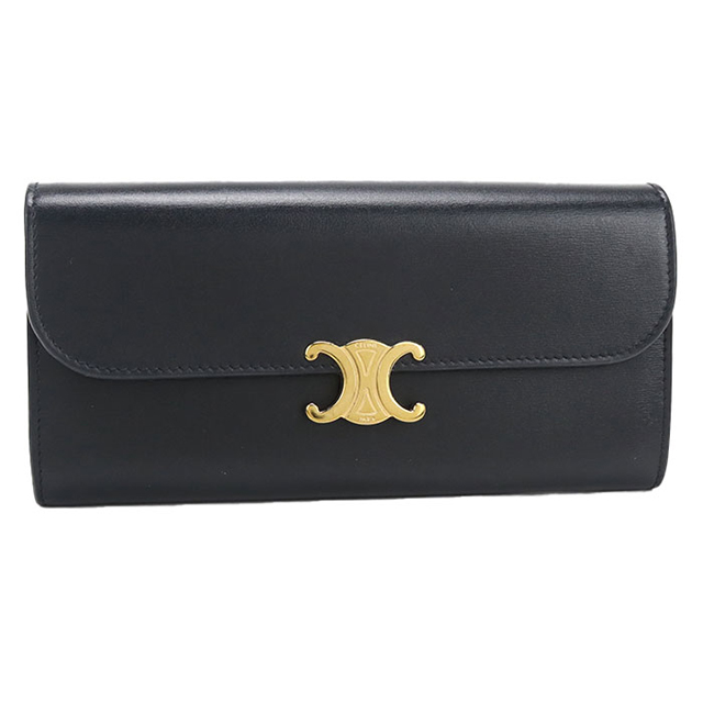 セリーヌ CELINE ラージウォレット トリオンフ 二つ折り長財布 財布 レザー レディース ブラック系 10E313DPV.38NO 【中古】 CELINE（セリーヌ） 中古 長財布二折 レディース ブランド トリオンフ
