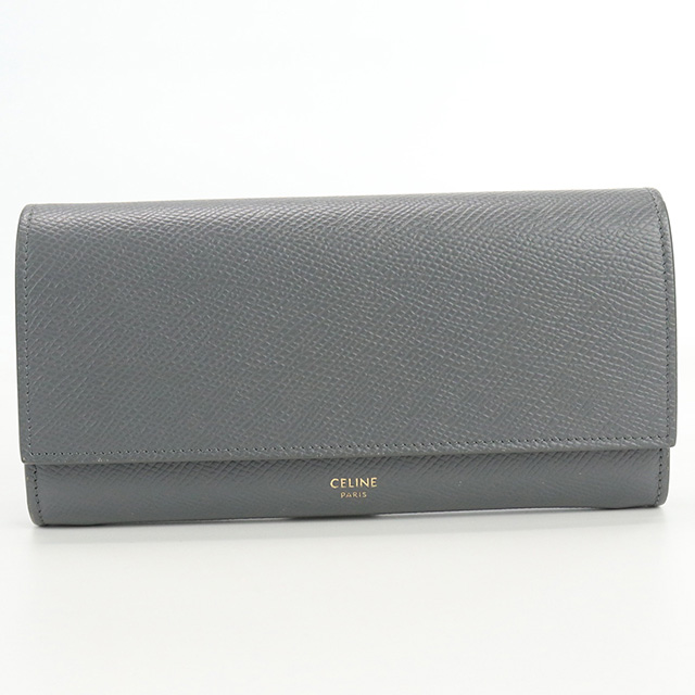 中古 セリーヌ 長財布ニ折小銭入付き レディース ブランド CELINE ラージ フラップウォレット レザー 10B56 3BEL 09GM グレー  : usdce66341011 : 腕時計のななぷれ - 通販 - Yahoo!ショッピング