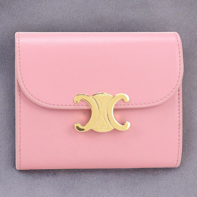 新品に近い❣️ セリーヌ トリオンフ ピンク スモールウォレット M18 CELINE（セリーヌ） 三つ折り財布 スモール フラップウォレット