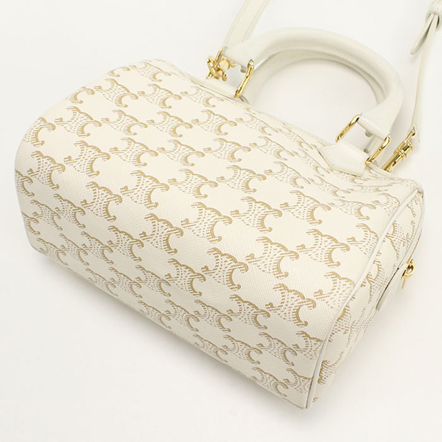 CELINE ボストンバッグ 手提げ ホワイトマカダム柄 トリオンフ 大容量 CELINE/セリーヌ】ベージュマカダム トリオンフ ハンドバッグ/ボストン